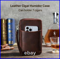 Genuine Travel Leather Cigar Humidor Case Box Holder Cover Bag for 7 Cigars