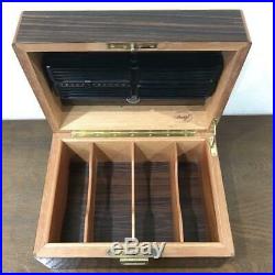Gino Davidoff Humidor Cigarette Case wood brown box tobacco key lock used