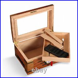 Glass Cigar Humidor Box Cedar Wood with Hygrometer Humidifier Humidor Cigar Box
