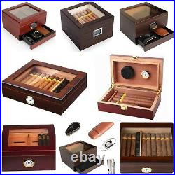 Glass TOP GIFT CEDAR Humidor Case Box I Front Digital Hygrometer I 10-50 Cigars
