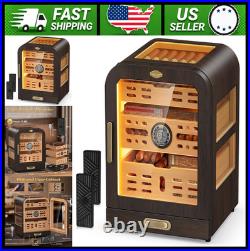 Glass Top Cedar Cigar Humidor with LED Light, Digital Hygrometer, 80-120 Count