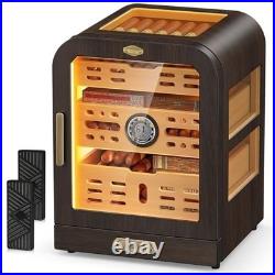 Glass Top Cedar Cigar Humidor with LED Light, Digital Hygrometer, 80-120 Count