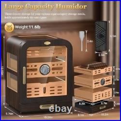 Glass Top Cedar Cigar Humidor with LED Light, Digital Hygrometer, 80-120 Count