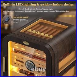 Glass Top Cedar Cigar Humidor with LED Light, Digital Hygrometer, 80-120 Count