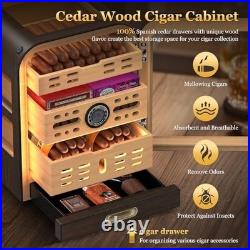 Glass Top Cedar Cigar Humidor with LED Light, Digital Hygrometer, 80-120 Count