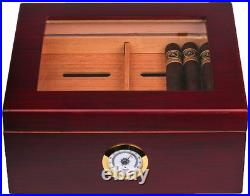 Glass Top Handcrafted Cigar Humidor Classy Medium-Size Desktop Storage Box withLid