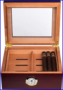 Glass Top Handcrafted Cigar Humidor Classy Medium-Size Desktop Storage Box withLid