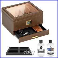 Glass Top Humidor, Brown, Holds 30-60 Cigars, Cedar, Hygrometer