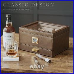 Glass Top Humidor, Brown, Holds 30-60 Cigars, Cedar, Hygrometer