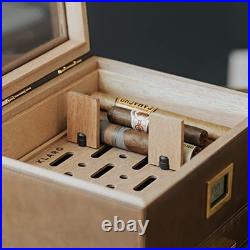 Glass Top Humidor, Brown, Holds 30-60 Cigars, Cedar, Hygrometer