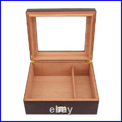 Glasstop Cigar Humidor Box With Humidifier Hygrometer For 30 Cigars(Brown)