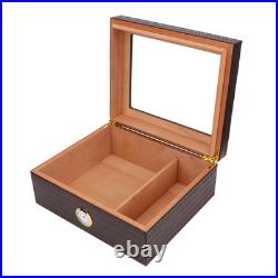 Glasstop Cigar Humidor Box With Humidifier Hygrometer For 30 Cigars(Brown)