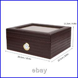 Glasstop Cigar Humidor Box With Humidifier Hygrometer For 30 Cigars(Brown)