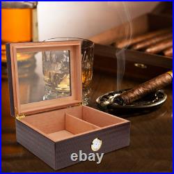 Glasstop Cigar Humidor Box With Humidifier Hygrometer For 30 Cigars(Brown)