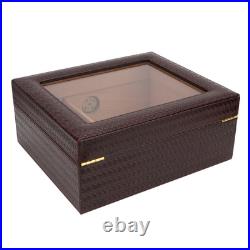 Glasstop Cigar Humidor Box With Humidifier Hygrometer For 30 Cigars(Brown)