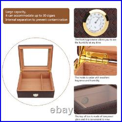 Glasstop Cigar Humidor Box With Humidifier Hygrometer For 30 Cigars(Brown)