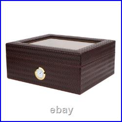 Glasstop Cigar Humidor Box With Humidifier Hygrometer For 30 Cigars(Brown)
