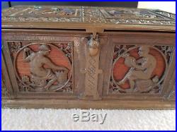 Great Antique HEAVY BRASS HUMIDOR CIGAR BOX CASKET Mythological scene 7Lb. AS IS