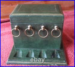 Green Humidor Vintage brass rings pipe stand holder hinged box Aztec Moistener