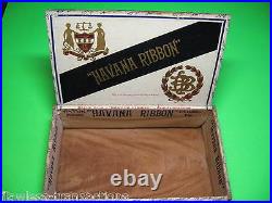 HAVANA RIBBON Vintage Antique Empty Hand Made Wooden Humidor Trimmed Cigar Box