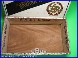 HAVANA RIBBON Vintage Antique Empty Hand Made Wooden Humidor Trimmed Cigar Box