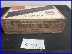 HAVANA RIBBON Vintage Antique Empty Wooden Humidor Cigar Box