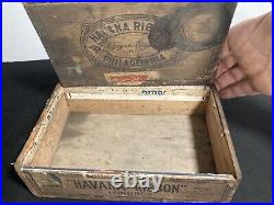 HAVANA RIBBON Vintage Antique Empty Wooden Humidor Cigar Box
