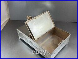 HUGE American silver plated humidor cigar box with cast dogs! Circa 1880's