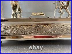 HUGE American silver plated humidor cigar box with cast dogs! Circa 1880's