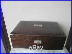 HUMIDOR Cigar Box ANTIQUE vtg Early 1900s 11-3/4 x 7-3/4 Mahogany & Silver