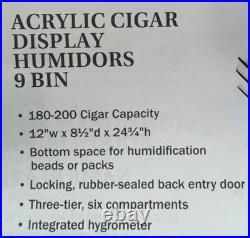 HUMIDOR SUPREME Acrylic Cigar Display Humidors, 9 Bins NEW IN BOX (NO CIGARS)