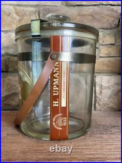 H. Upmann 1844 Vintage Cameroon Cigar Jar Humidor Glass Lid Strap Handle Box