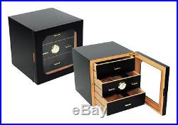 Hand Made 100+ Count Cigar Humidor Box Cabinet Matt Black Humidifer Hygrometer X