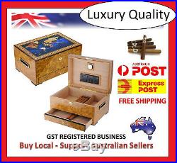 Hand Made 120+ Count Cigar Humidor Box Cabinet Cedar Humidifier Hygrometer Map