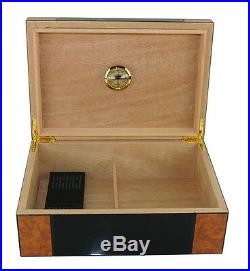 Hand Made 50 Count Cigar Humidor Box Wooden Venner Burl Humidifer Hygrometer U