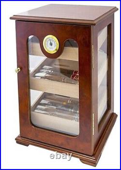 Handcrafted Redwood Display Windows Cedar Humidor, Hygrometer with Trays