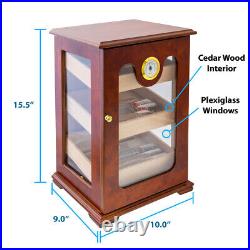 Handcrafted Redwood Display Windows Cedar Humidor, Hygrometer with Trays