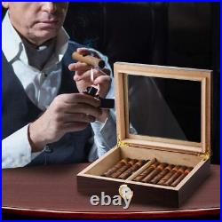 Handmade Cigar Humidor Cedar 25 Cigar Desktop Box with Humidifier and Hygrometer