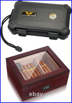 High Gloss Cigar Humidor Cigar Box and Travel Humidor with Humidifier Hygrometer