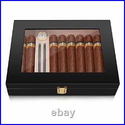 High Gloss Cigar Humidor Cigar Box for 10-15 Cigars, 100% Real Solid Spanish