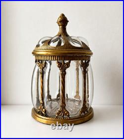 Humidor Apothecary Jar Brass Caged Glass Cigar Box with Lid, Vintage