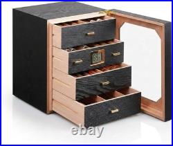 Humidor Cabinet, 150 Count Desktop Cigar Storage Box with 4 Removable Spanish Ce