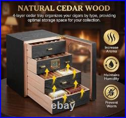Humidor Cabinet, 150 Count Desktop Cigar Storage Box with 4 Removable Spanish Ce