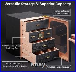 Humidor Cabinet, 150 Count Desktop Cigar Storage Box with 4 Removable Spanish Ce