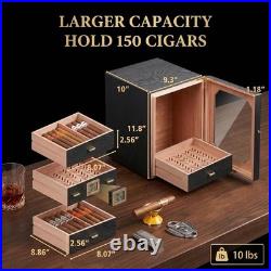 Humidor Cabinet, 150 Count Desktop Cigar Storage Box with 4 Removable Spanish Ce Humidor Cabinet, 150 Count Desktop Cigar Storage Box with 4 Removable Spanish Ce
