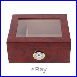 Humidor Cedar Wood Cigar Moisturizing Box With Humidifier Hygrometer Glass Top