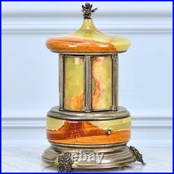 Humidor Cigar Antique Reuge Devil Musical Swiss Onyx Silver Box Storage Tobacco