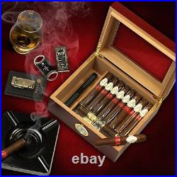 Humidor Humidifier Storage Box for 25-50 Cigars Cedar Wood Case Gift for Men