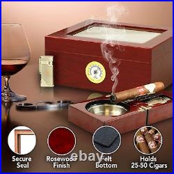 Humidor Humidifier Storage Box for 25-50 Cigars Cedar Wood Case Gift for Men