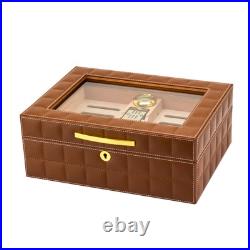Humidor PU leather cigar box with humidifier and hygrometer